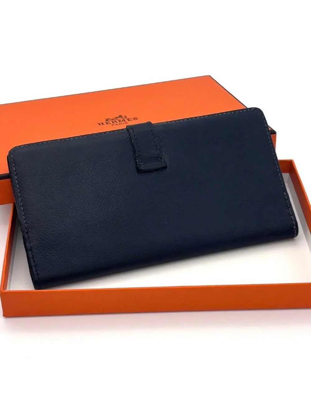 Hermes Bearn Classic Bifold Wallet Navy Leather Epsom